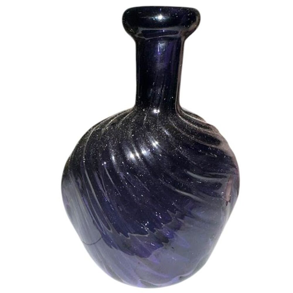 Vintage Dark Amethyst Purple Swirl Design Glass Bottle